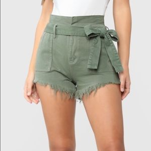 High waisted paperbag FashionNova shorts- Olive